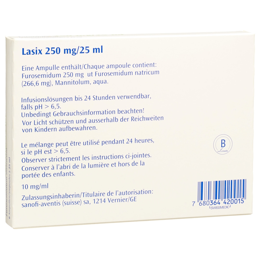 Lasix 250 mg, solution pour perfusion