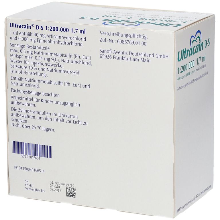 ULTRACAÏNE D-S sol inj 100 amp 1.7 ml