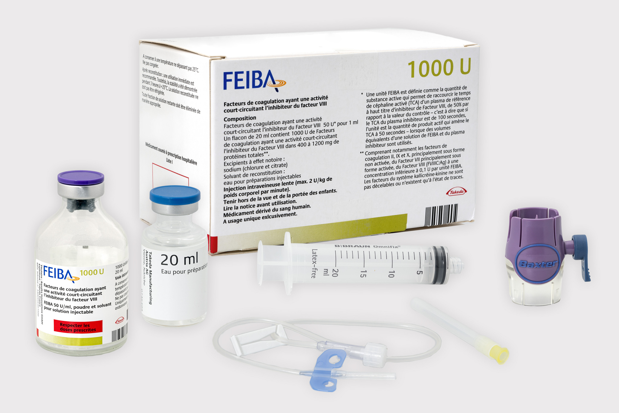 FEIBA NF subst sèche 1000 U c solv flac