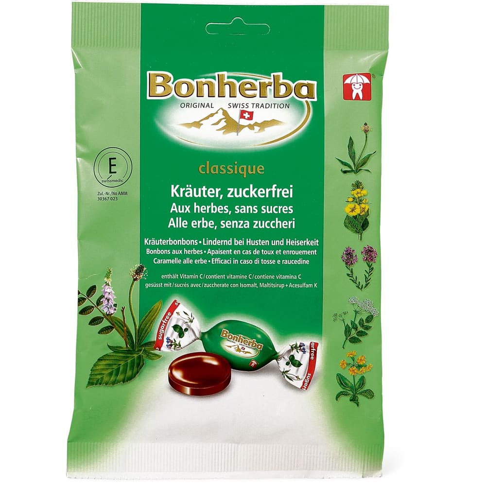 Bonherba classique Kräuter, gefüllt, zuckerfrei, Kräuterbonbons