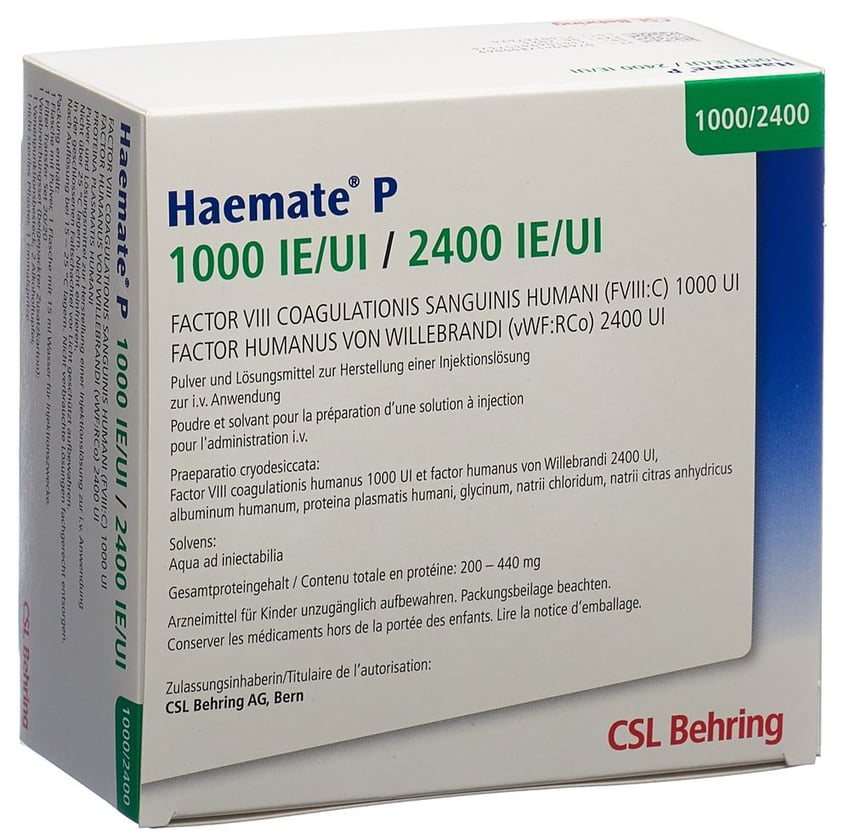 HAEMATE P subst sèche 1000/2400 UI c solv+set vial
