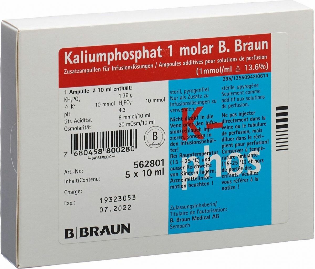 KALIUMPHOSPHAT 1 molar Braun 10ml amp add 5 pce