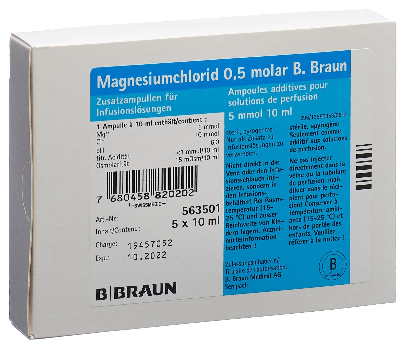 Magnesiumchlorid 0,5 molar B. Braun, Zusatzampulle für Infusionslösungen