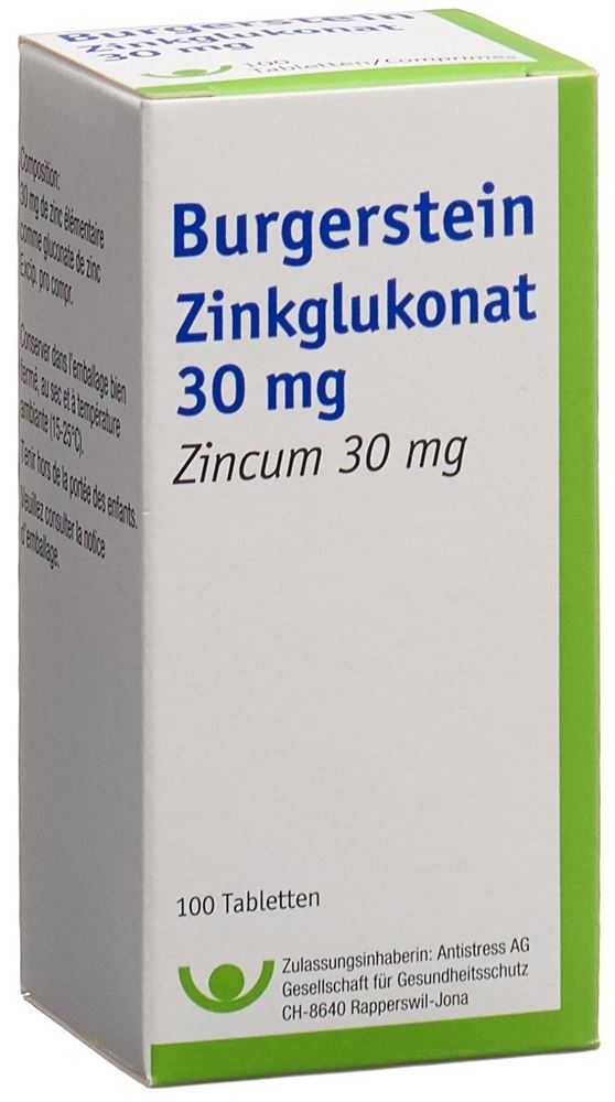 BURGERSTEIN Gluconate de zinc cpr 30 mg 100 pce
