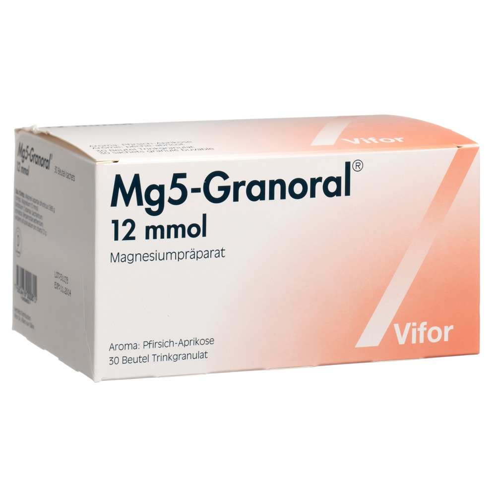 Mg 5-Granoral 12mmol arôme pêche-abricot, granulé buvable