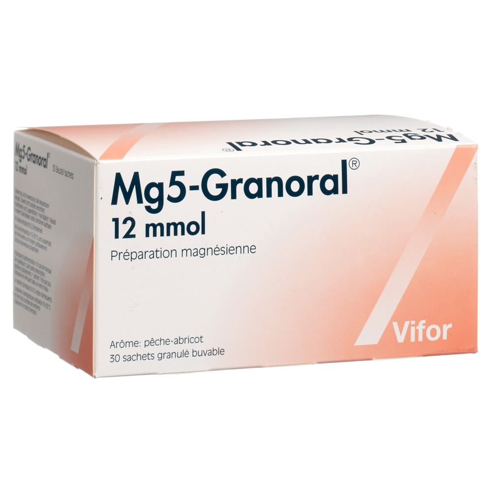 Mg 5-Granoral 12mmol arôme pêche-abricot, granulé buvable