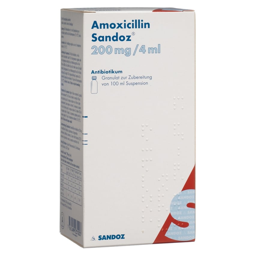AMOXICILLINE Sandoz gran 200 mg/4ml p susp 100 ml