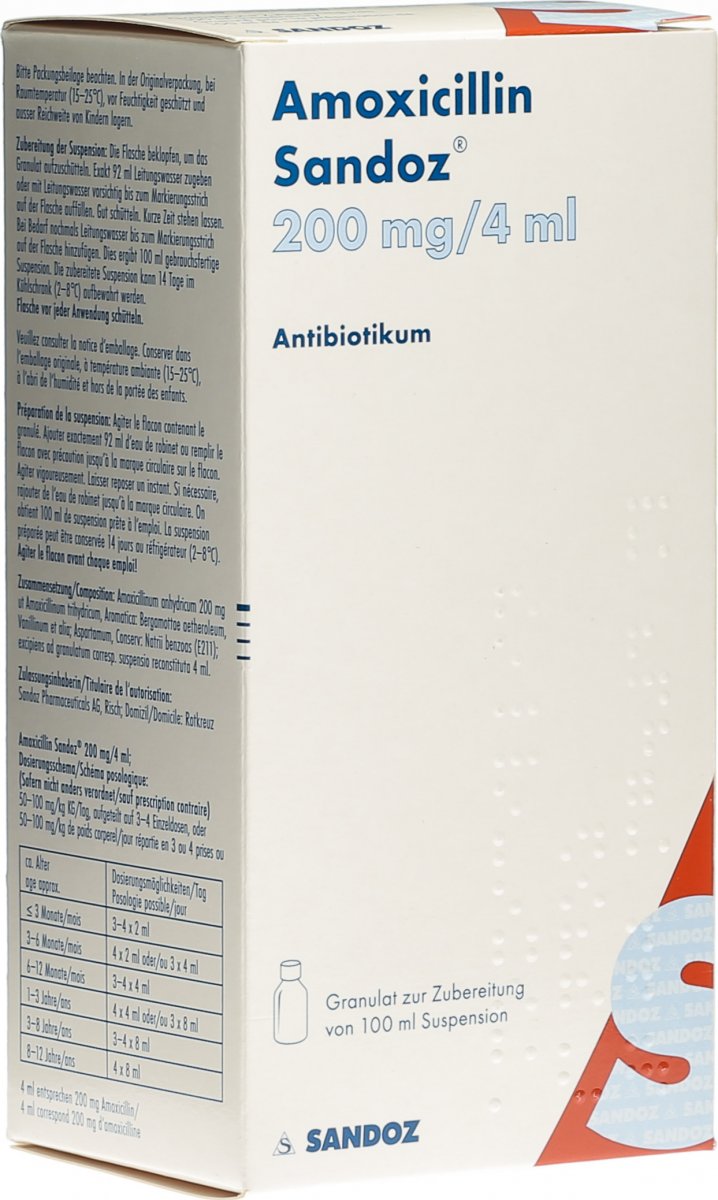 AMOXICILLINE Sandoz gran 200 mg/4ml p susp 100 ml