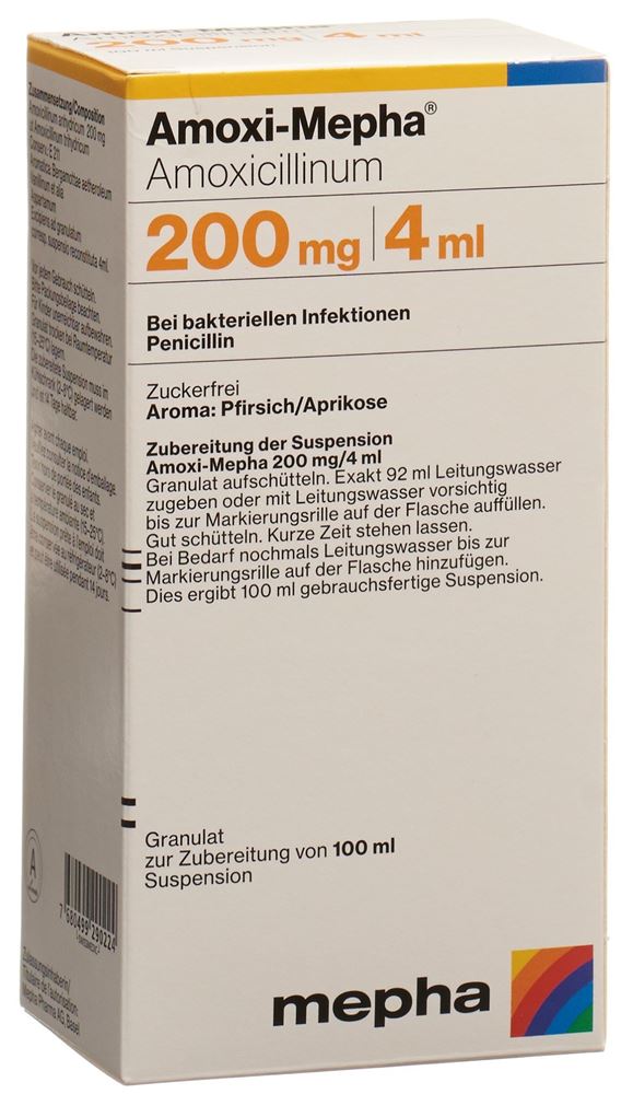 AMOXI Mepha gran 200 mg/4ml p susp s sucre 100 ml