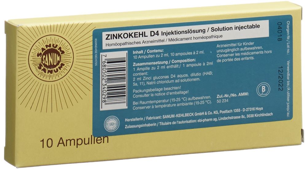 Zinkokehl D4, Injektionslösung (i.m, s.c, i.c)