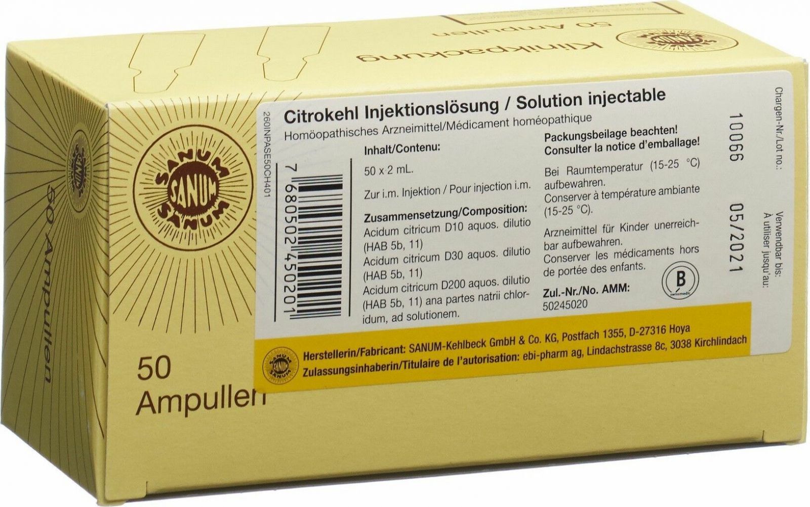 CITROKEHL sol inj 50 amp 2 ml