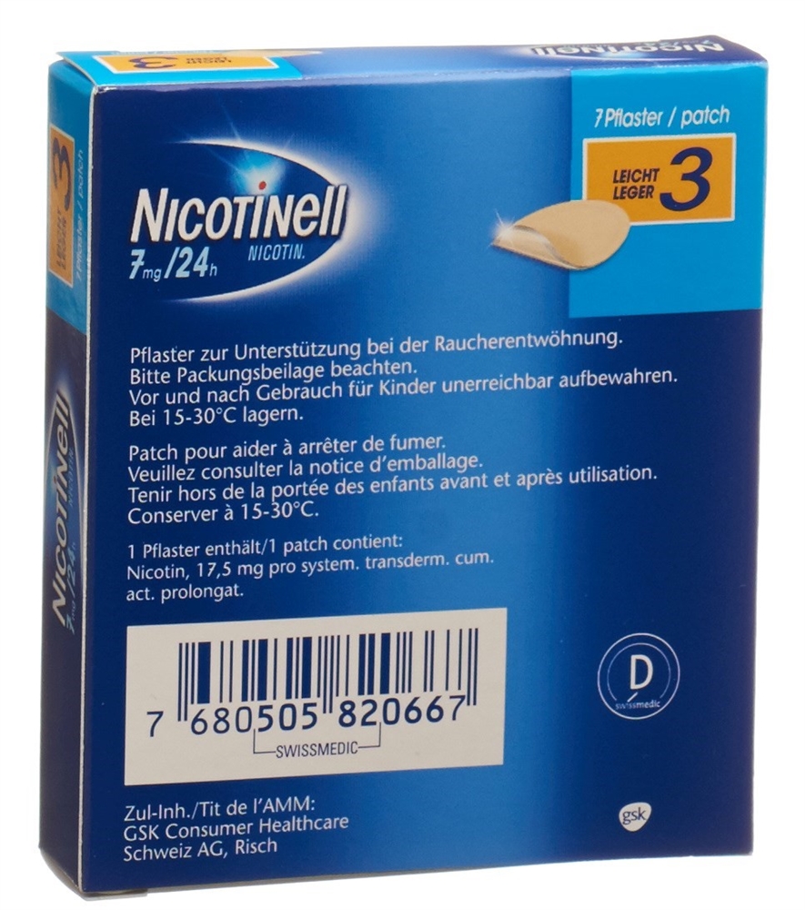 NICOTINELL 3 léger patch mat 7 mg/24h 7 pce