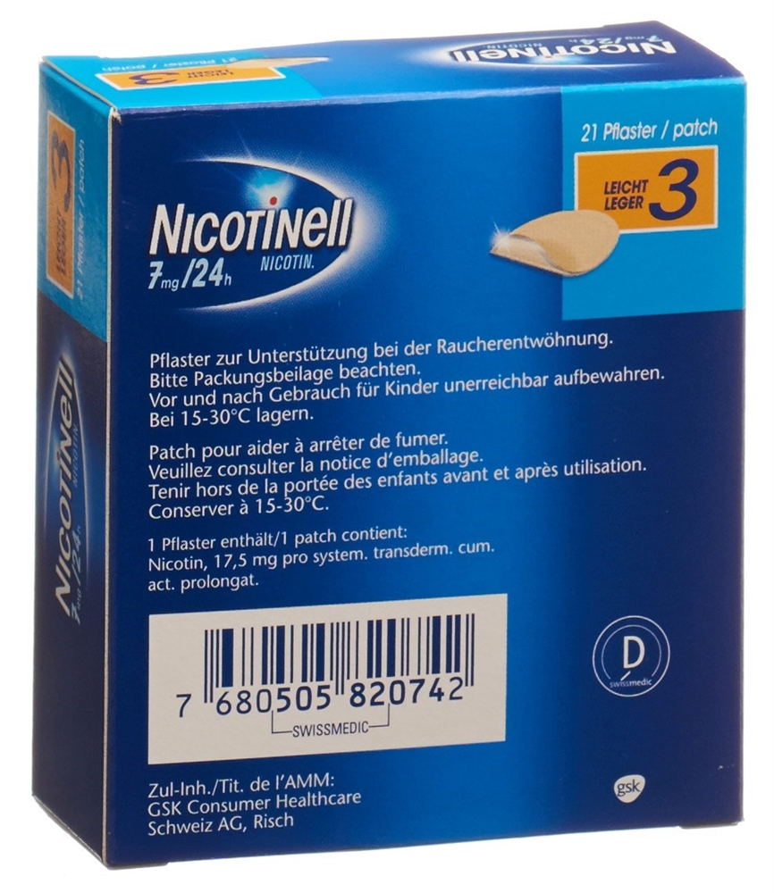 NICOTINELL 3 léger patch mat 7 mg/24h 21 pce