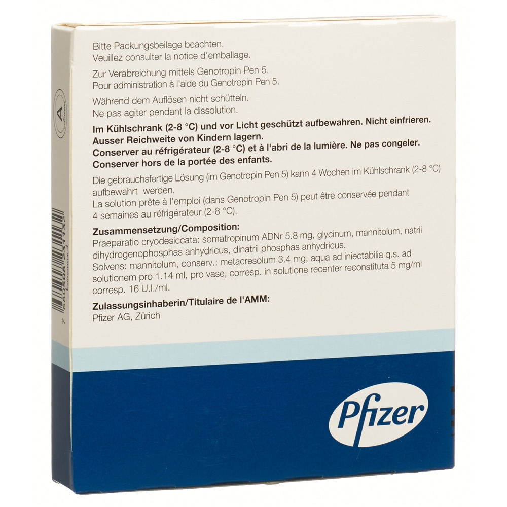 GENOTROPIN subst sèche 5 mg avec solv amp 5 pce