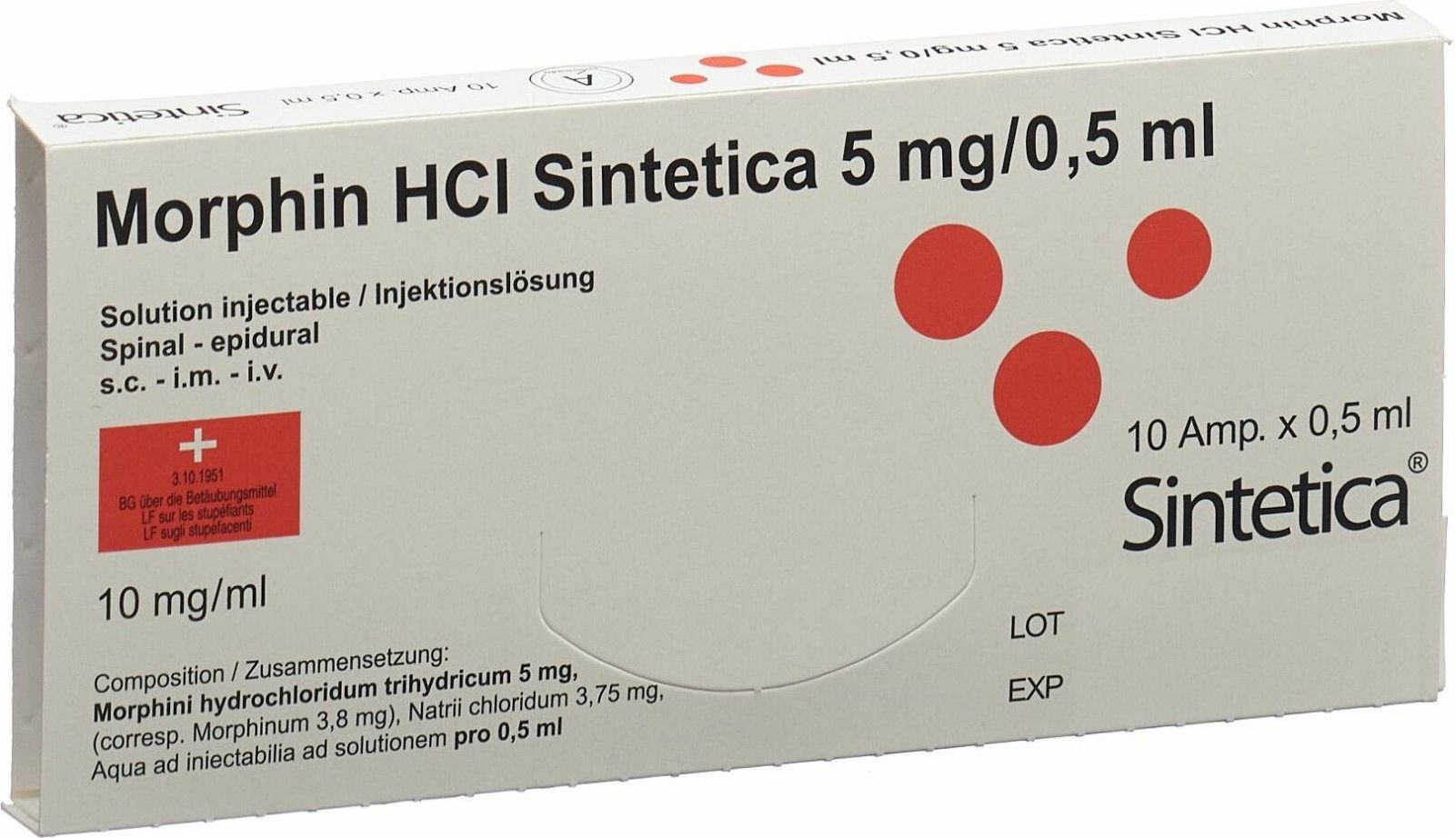 MORPHIN HCL Sintetica 5 mg/0.5ml 10 amp 0.5 ml