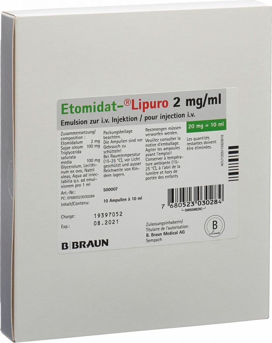 ETOMIDAT Lipuro Braun 20 mg/10ml amp 10 pce