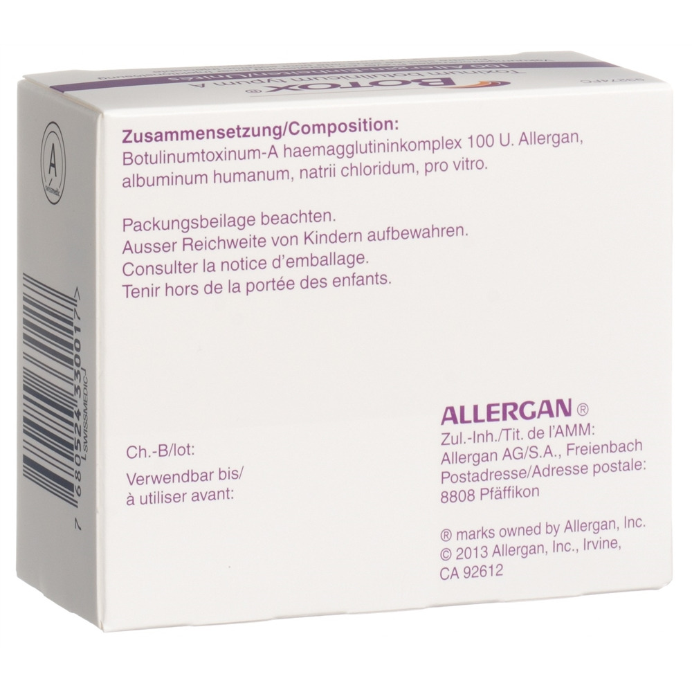 Botox 100 Allergan-Einheiten, Pulver zur Herstellung einer Injektionslösung