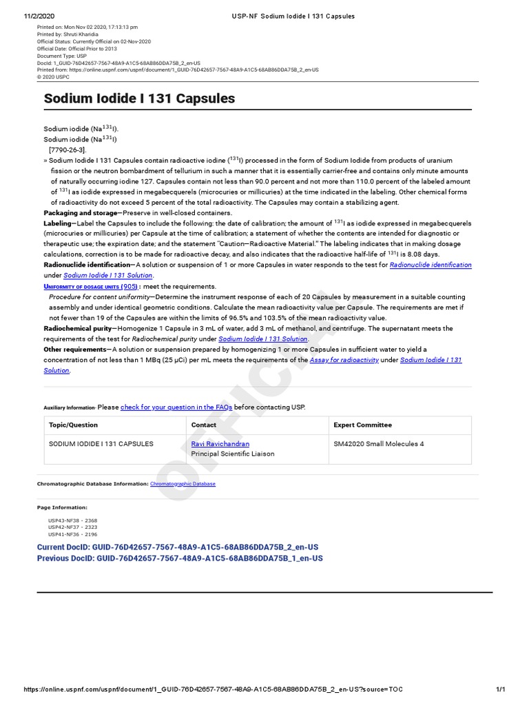 Sodium iodide (I-131) capsule T Curium, Therapiekapseln