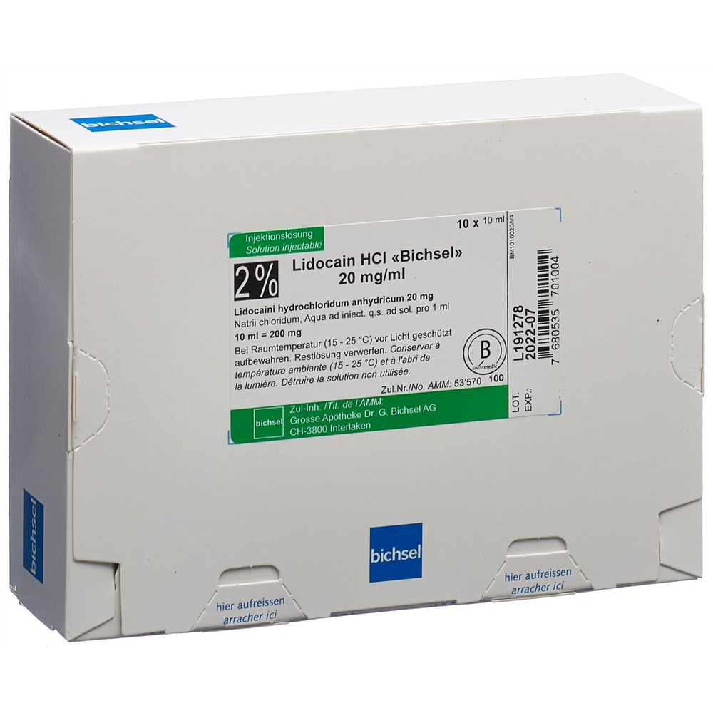 LIDOCAÏNE Bichsel 2% 200 mg/10ml 10 amp 10 ml