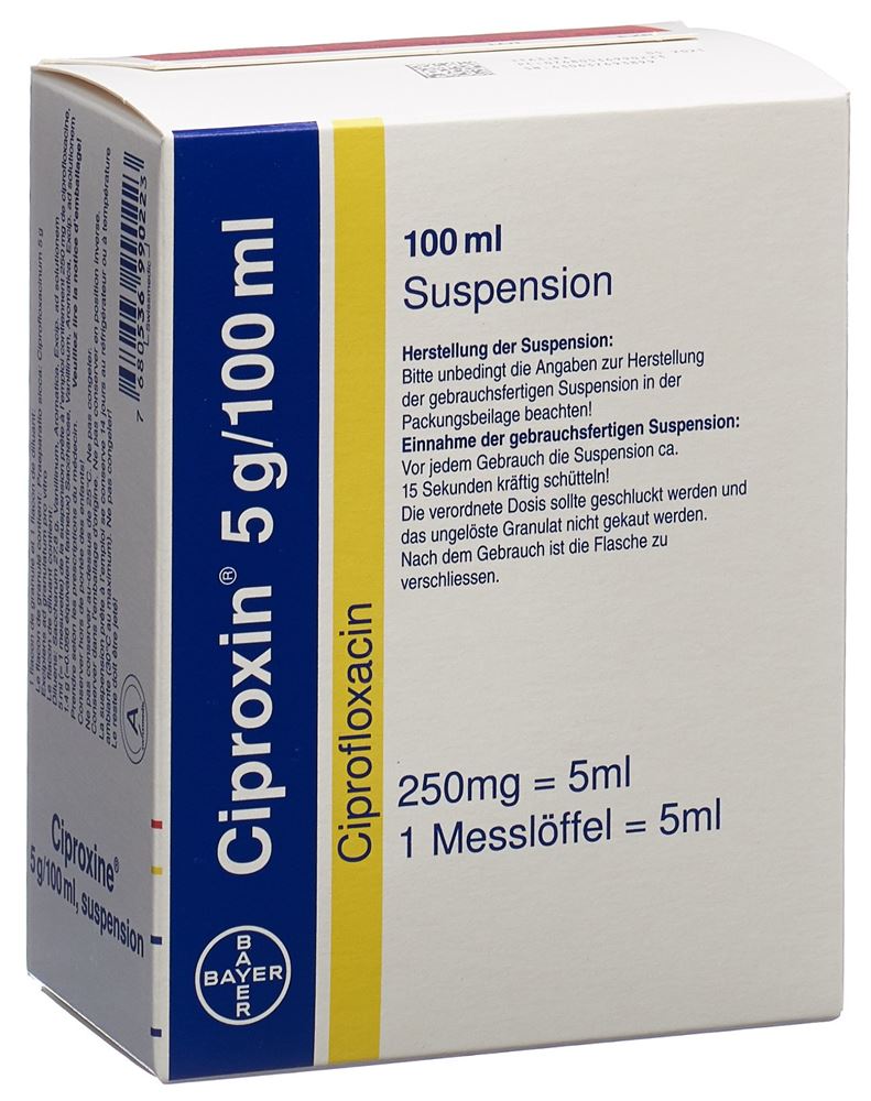 Ciproxin 5 g/100 ml, Granulat und Lösungsmittel zur Herstellung einer Suspension zum Einnehmen