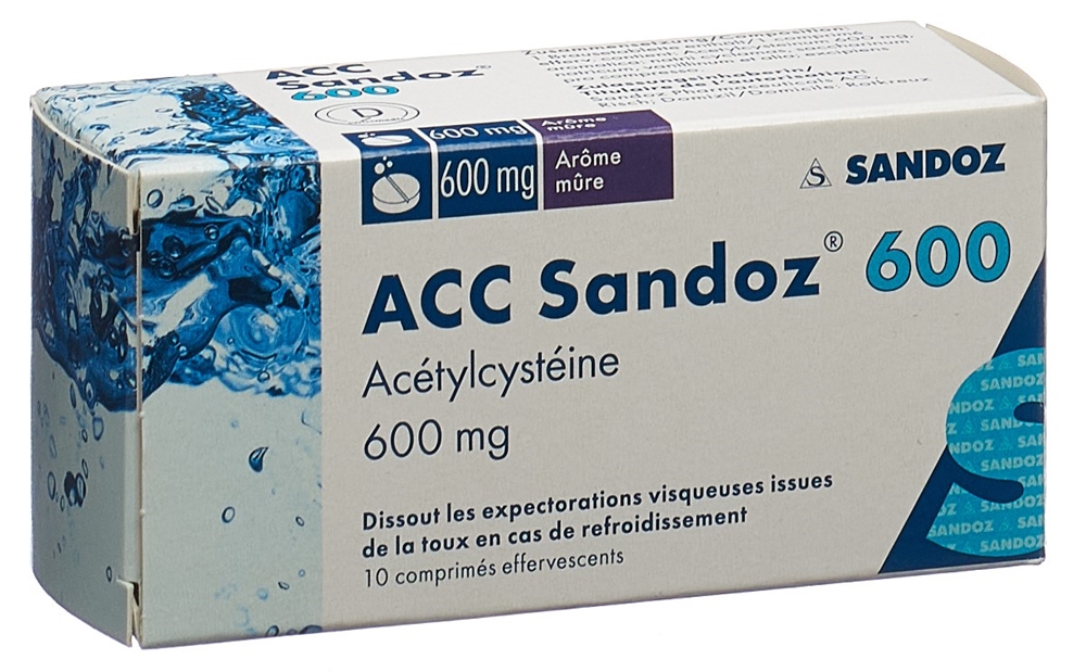 ACC Sandoz cpr eff 600 mg arôme mûre 10 pce