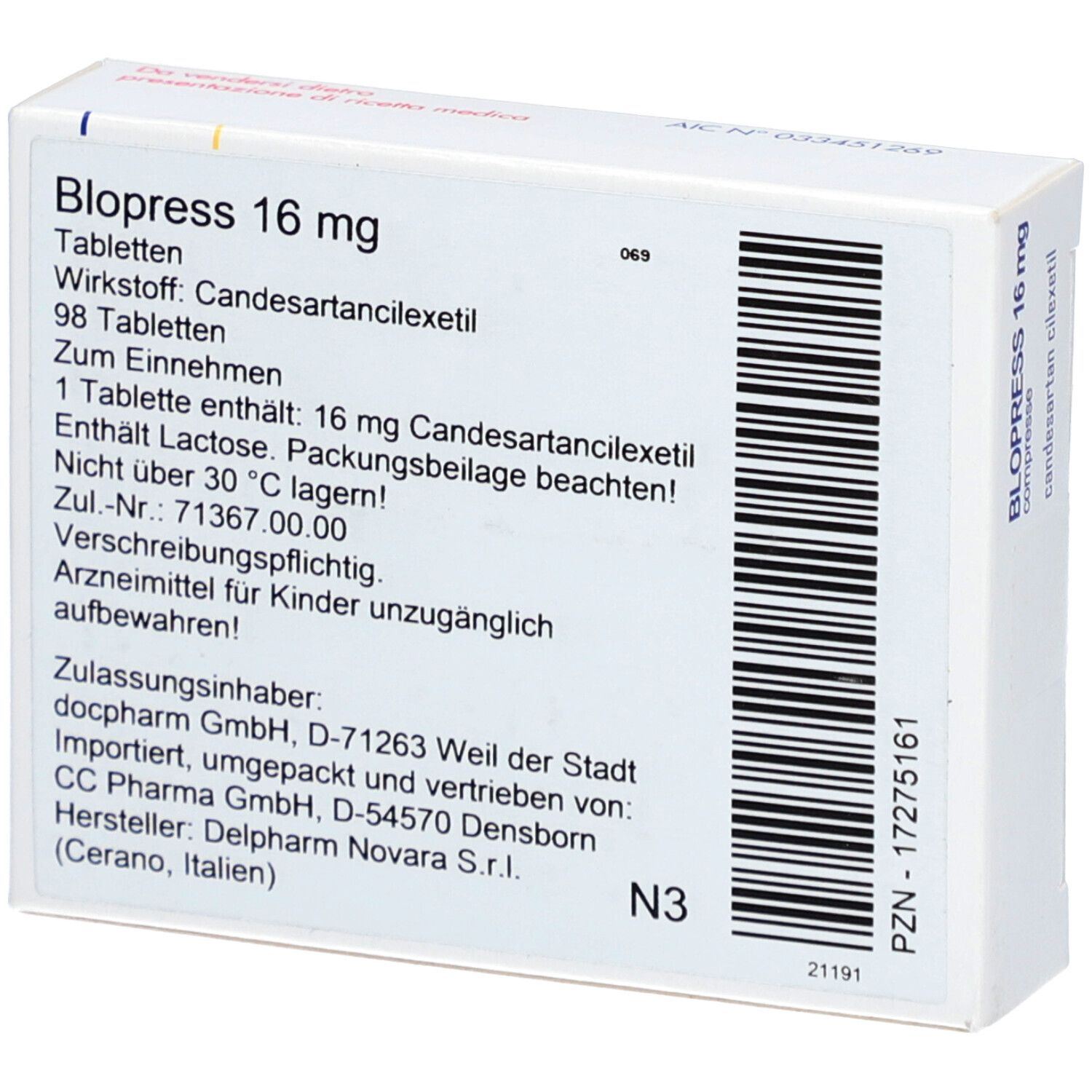BLOPRESS cpr 16 mg 98 pce