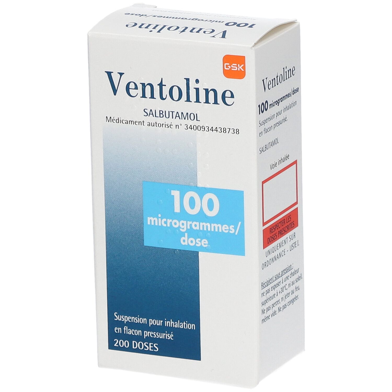 VENTOLIN aéros doseur 100 mcg 200 dos