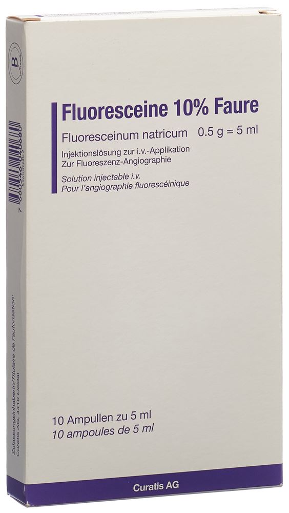 FLUORESCEINE Faure sol inj 10 % 10 amp 5 ml