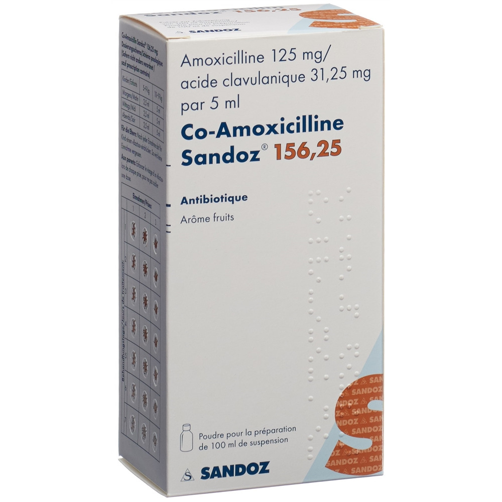 CO-AMOXICILLINE Sandoz pdr 156.25 mg p susp 100 ml