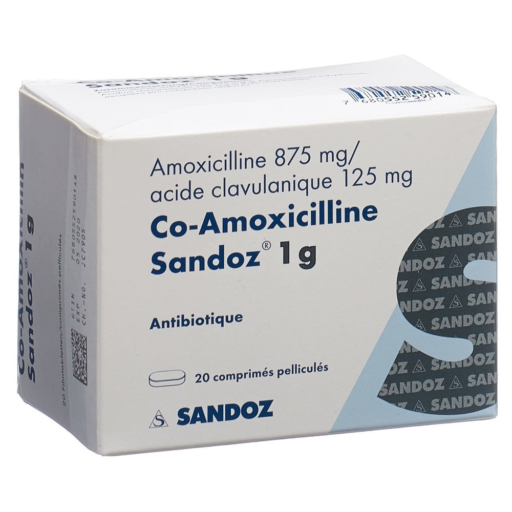 CO-AMOXICILLINE Sandoz cpr pell 1 g 20 pce