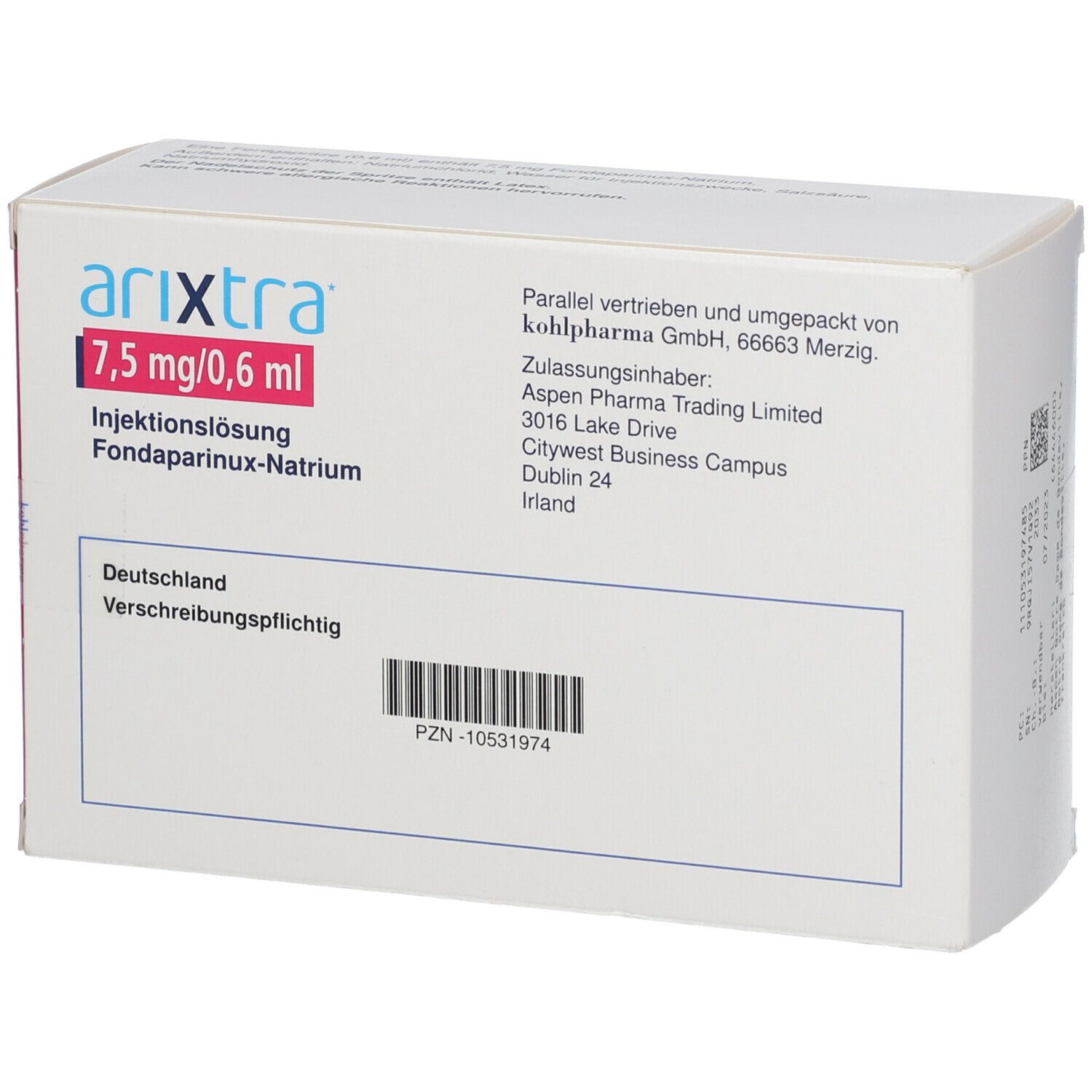 ARIXTRA sol inj 7.5 mg/0.6ml 10 ser pré 0.6 ml