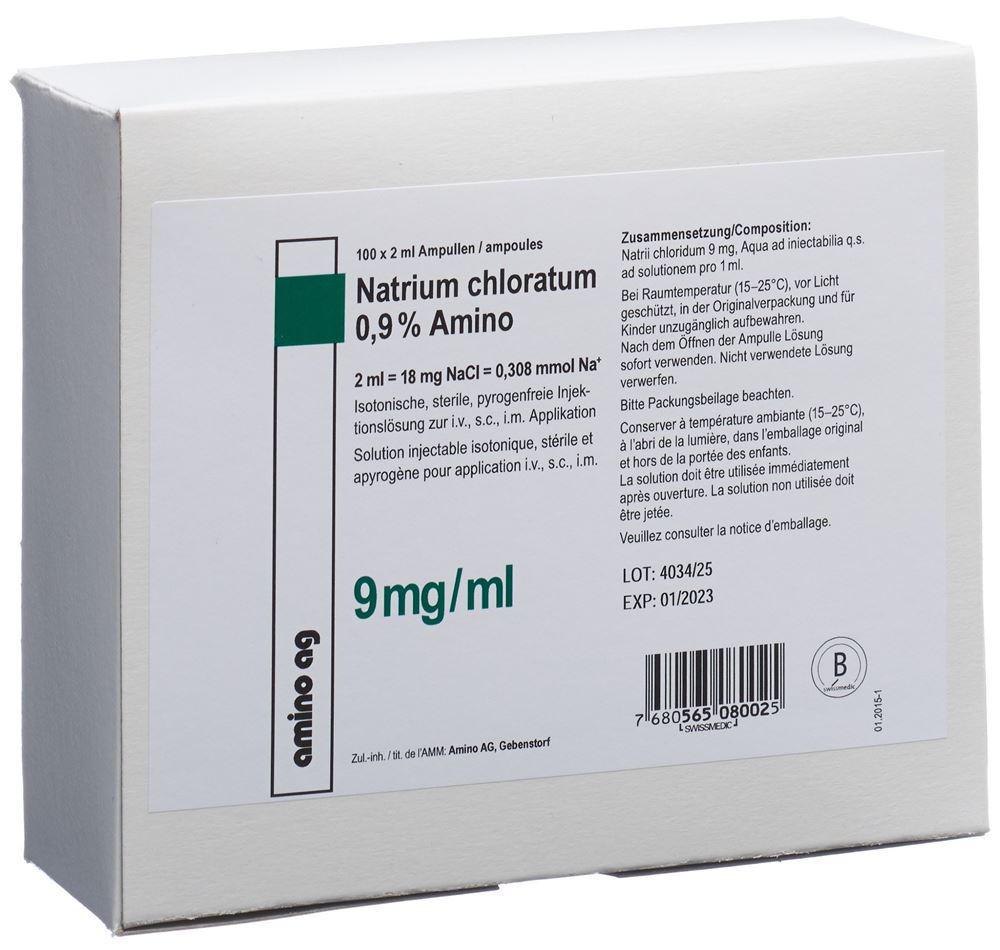 NACL Amino sol inj 0.9 % 2ml amp 100 pce