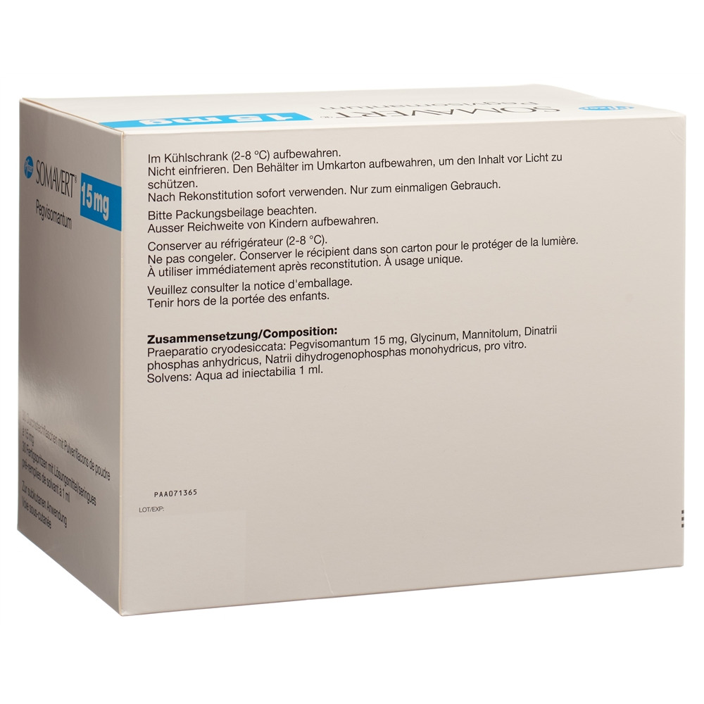SOMAVERT subst sèche 15 mg c solv (ser pré) 30 pce