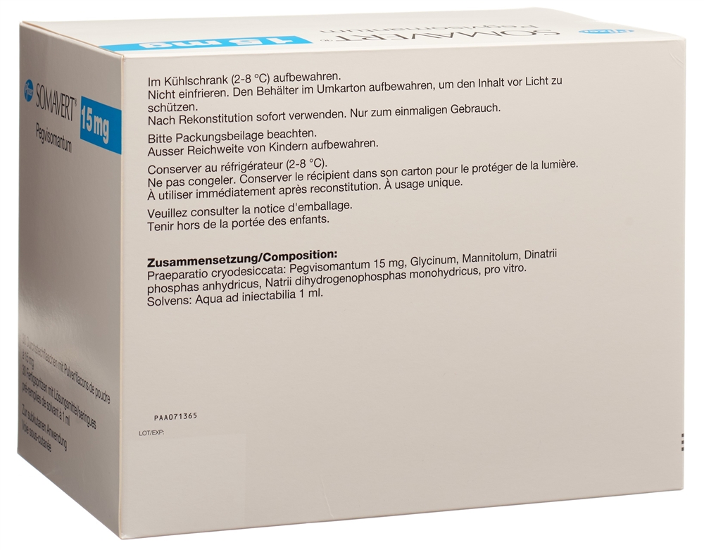 SOMAVERT subst sèche 15 mg c solv (ser pré) 30 pce