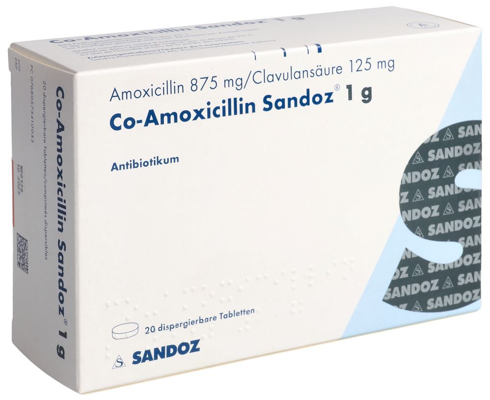 CO-AMOXICILLINE Sandoz cpr disp 1 g (nouv) 20 pce