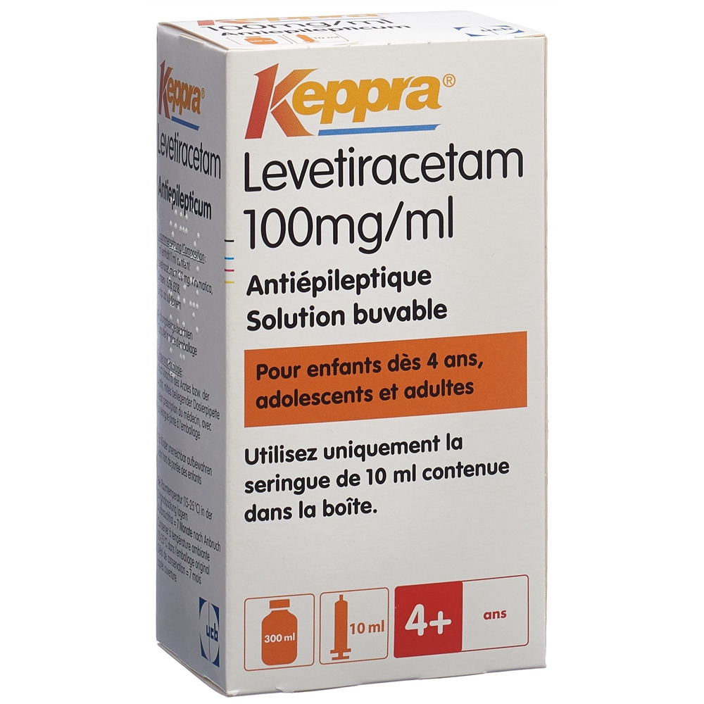 KEPPRA sol 100 mg/ml seringue dos 10 ml fl 300 ml