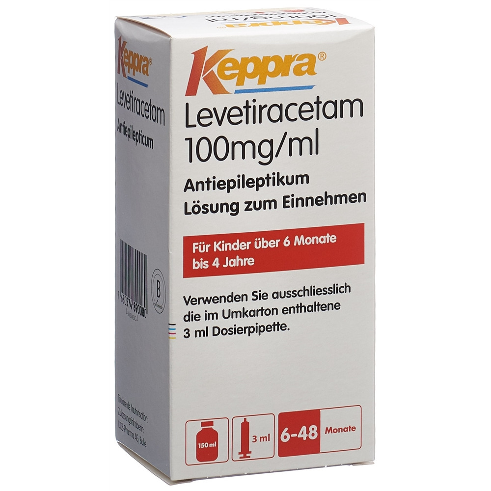 KEPPRA sol 100 mg/ml seringue dos 5 ml fl 150 ml