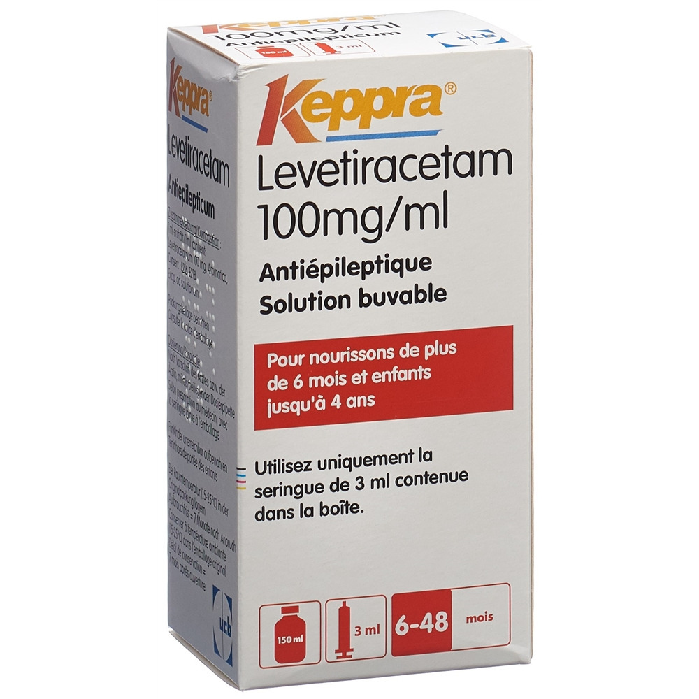 KEPPRA sol 100 mg/ml seringue dos 5 ml fl 150 ml