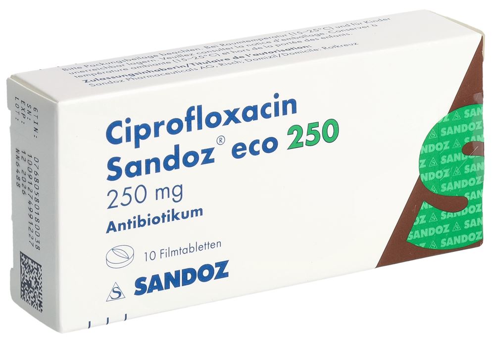 CIPROFLOXACINE Sandoz eco cpr pell 250 mg 10 pce