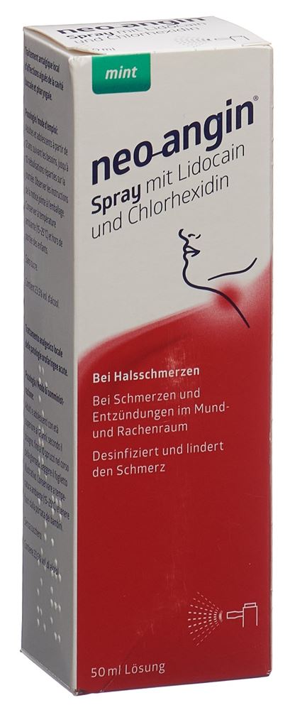 Neo-Angin Spray mit Lidocain und Chlorhexidin, Spray zur Anwendung in der Mundhöhle, Lösung mit Mint-Aroma