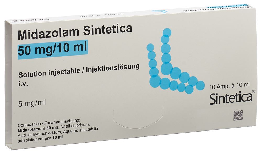 Midazolam Sintetica 50 mg/10 ml, solution injectable