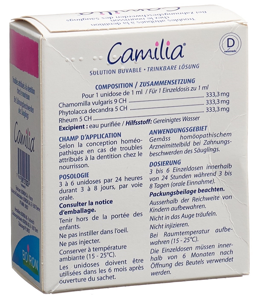 Camilia, liquide oral en récipient unidose
