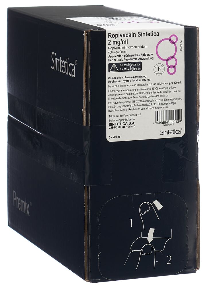 ROPIVACAIN Sintetica 2 mg/ml 200ml poche 5 pce