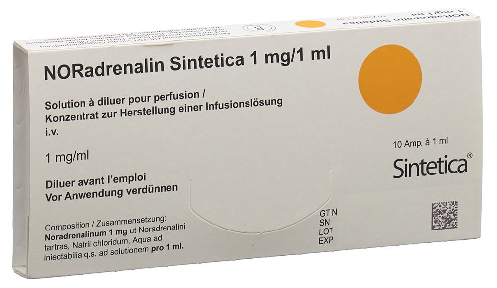 Noradrenalin Sintetica 1 mg/1 ml, concentrato per soluzione per infusione