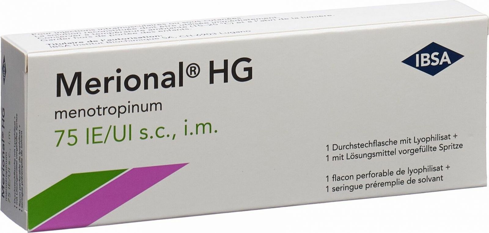 Merional HG 75 I.U., polvere e solvente per soluzione iniettabile i.m, s.c (siringa preriempita con solvente)