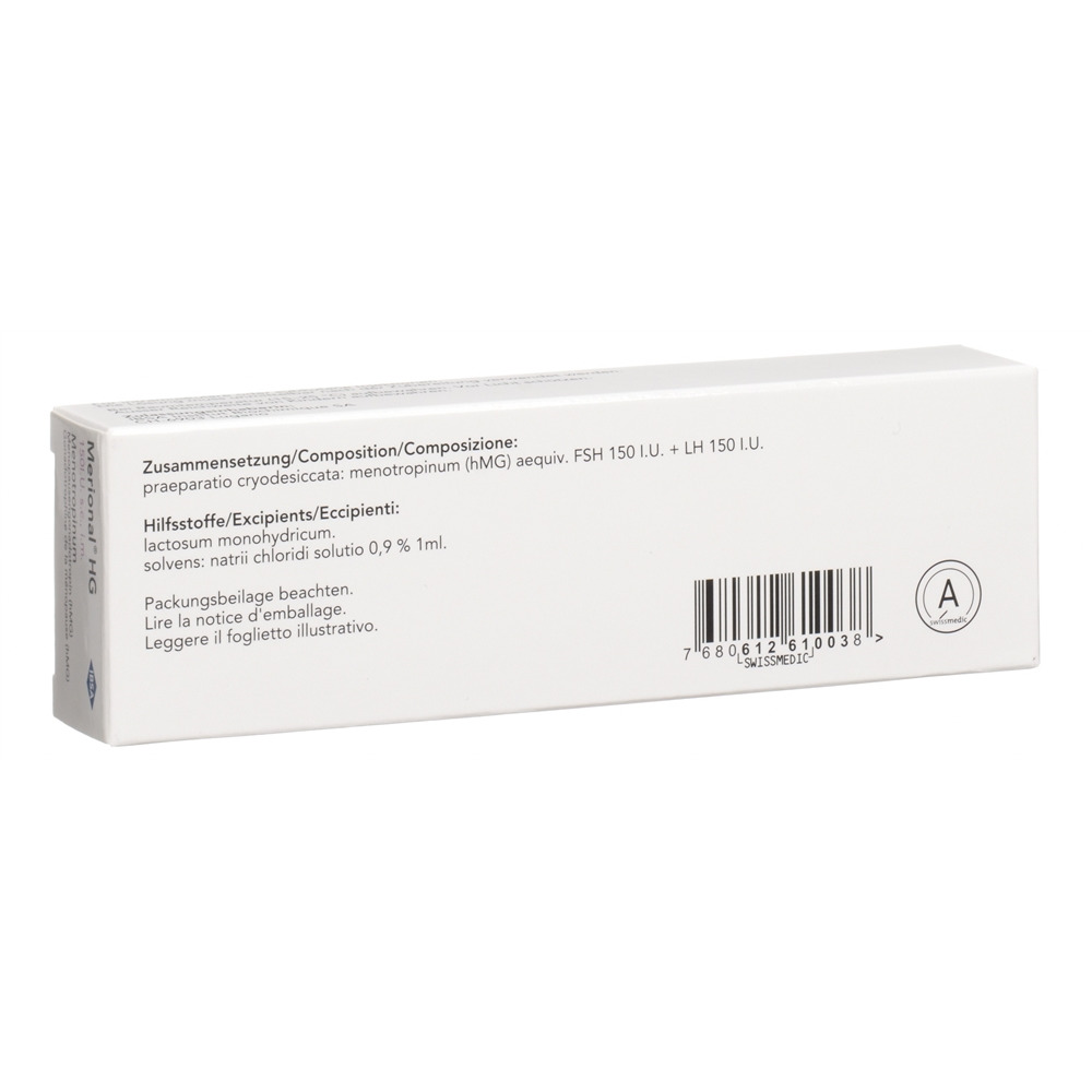 Merional HG 150 I.U., polvere e solvente per soluzione iniettabile i.m, s.c (siringa preriempita con solvente)