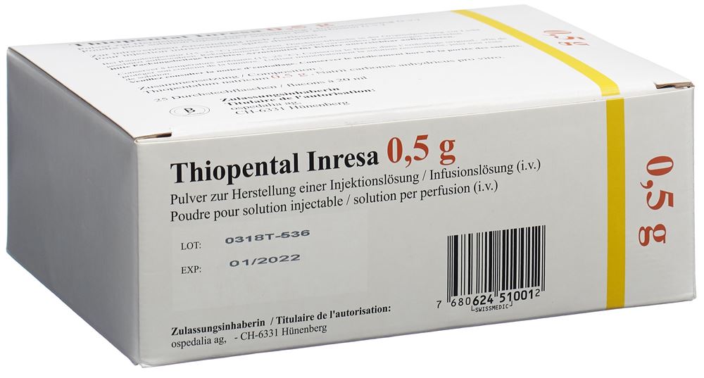 THIOPENTAL INRESA subst sèche 0.5 g flac 25 pce