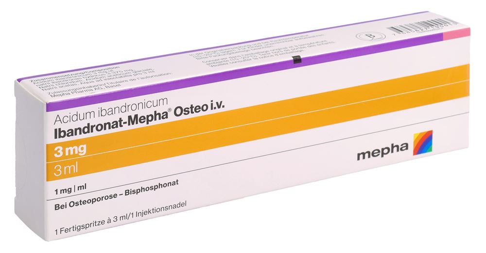 Ibandronat-Mepha Osteo i.v. 3 mg/ 3 ml, Injektionslösung in einer Fertigspritze