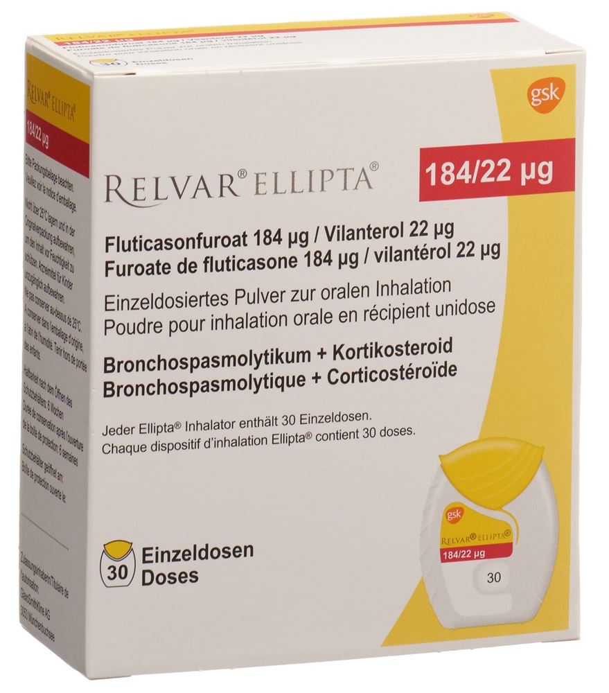 Relvar Ellipta 184/22 mcg, Einzeldosiertes Pulver zur Inhalation