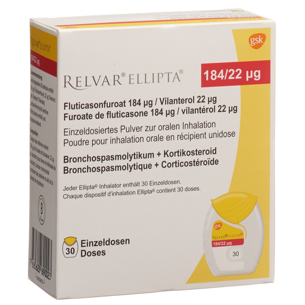 Relvar Ellipta 184/22 mcg, Einzeldosiertes Pulver zur Inhalation